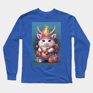 Cute Party Goat with Gifts Illustration Long Sleeve T-Shirt